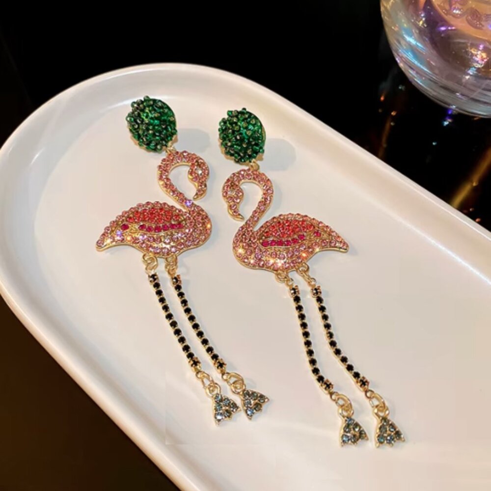 Rhinestone Flamingo Dangle Earrings